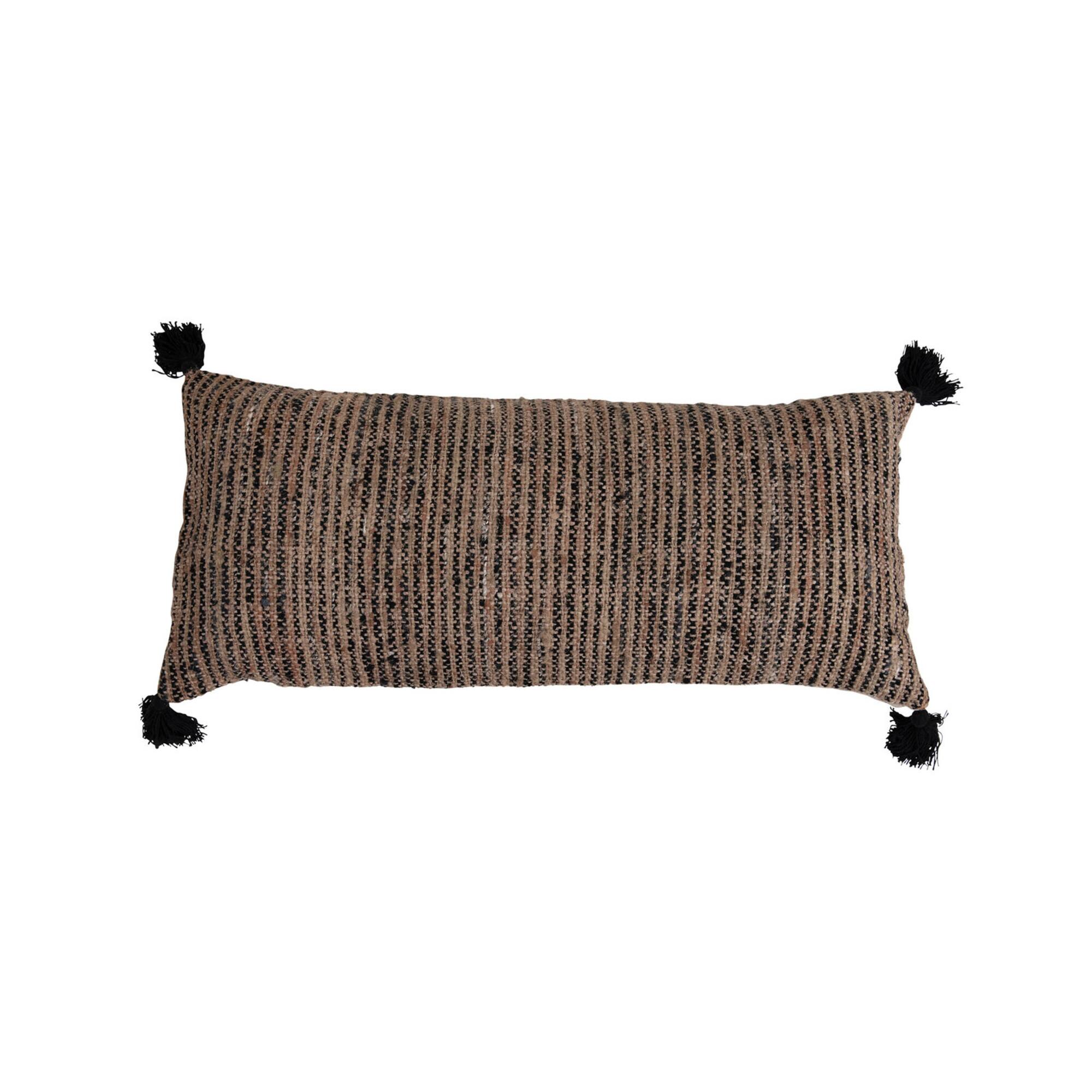 Hello Honey® Woven Cotton Striped Lumbar Pillow with Chambray Back and Black Tassels